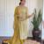 Light yellow embroidery leheriya printed viscos straight kurta set with chanderi dupatta