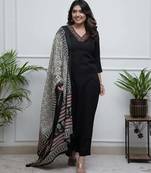 Black embroidery viscos straight kurta set with dupatta for women