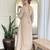 Cream embroidery vichitra silk anarkali kurta pant set with vichitra dupatta for women