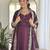 Purple embroidery vichitra silk anarkali kurta pant set with vichitra dupatta for women