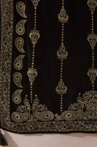 Women black silk blend floral foil printed straight kurta sets