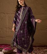 Women purple silk blend floral foil printed straight kurta sets