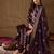 Women purple silk blend floral foil printed straight kurta sets