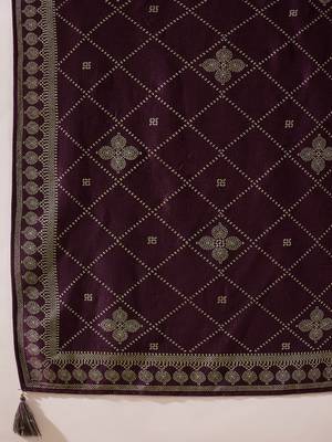 Women purple silk blend floral foil printed straight kurta sets 5