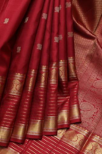 Maroon and golden pure zari silk saree with silk mark certified