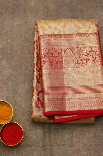 Red kanjivaram tissue silk saree