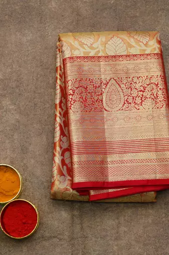 Red kanjivaram tissue silk saree with silk mark certified