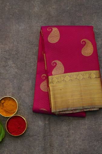 Pink and brown pure silk saree