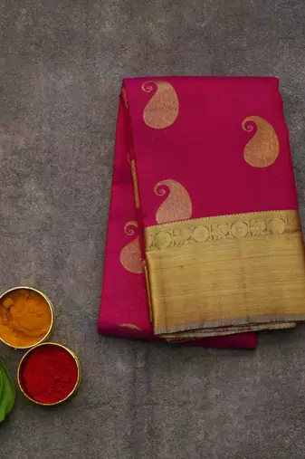 Pink and brown pure silk saree with silk mark certified