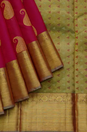 Pink and brown pure silk saree with silk mark certified