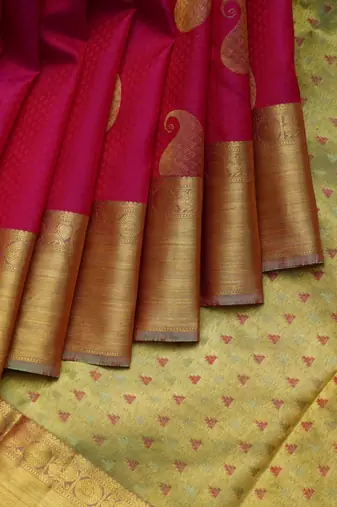 Pink and brown pure silk saree with silk mark certified