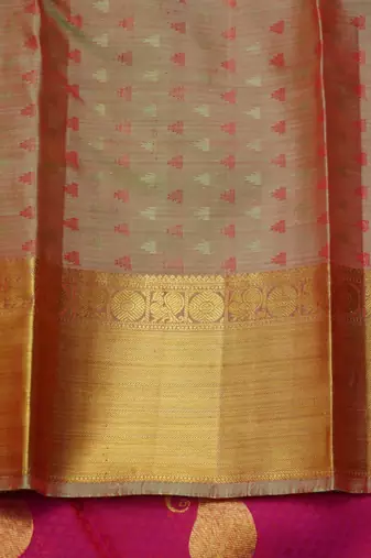 Pink and brown pure silk saree with silk mark certified