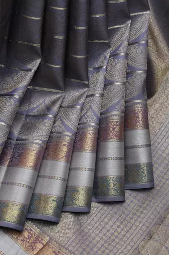 Grey pure kanchipuram silk saree with silk mark certified