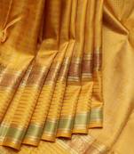 Mustard yellow and gold pure zari silk saree with silk mark certified