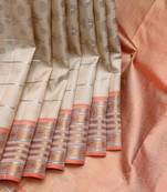 Cream and peach pure zari silk saree with silk mark certified