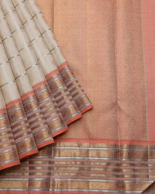 Cream and peach pure zari silk saree with silk mark certified 2