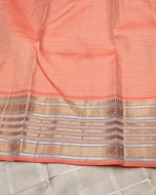 Cream and peach pure zari silk saree with silk mark certified 4