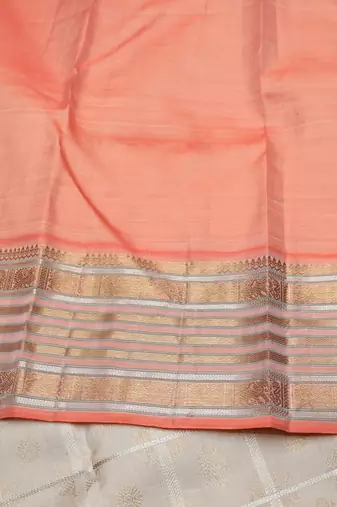 Cream and peach zari silk saree 