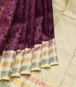 Purple and cream pure zari silk saree with silk mark certified