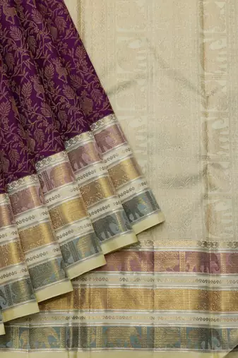 Purple and cream zari silk saree 