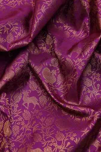Purple and cream zari silk saree 