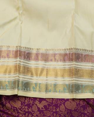 Purple and cream pure zari silk saree with silk mark certified 4