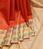 Orange and gold pure zari silk saree with silk mark certified