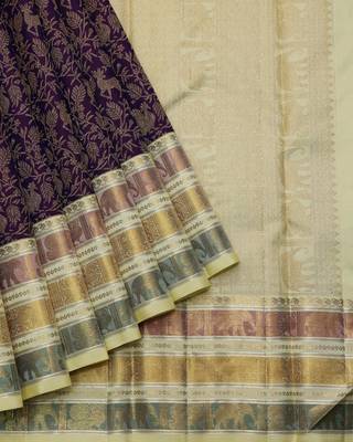 Jamun purple pure zari silk saree with silk mark certified 2
