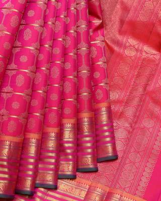 Pink and gold pure zari silk saree with silk mark certified 1