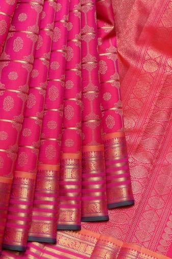 Pink and gold pure zari silk saree
