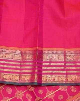 Pink and gold pure zari silk saree with silk mark certified 4