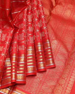 Red and traditional pure zari silk saree with silk mark certified 1