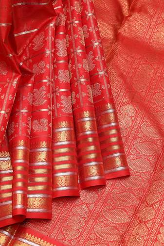 Red and traditional pure zari silk saree with silk mark certified