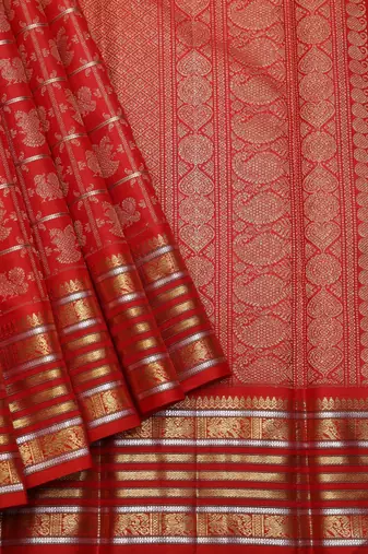 Red and traditional pure zari silk saree with silk mark certified