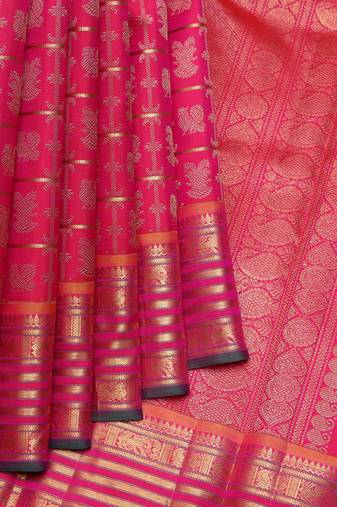 Dual tone pink traditional pure zari silk saree with silk mark certified
