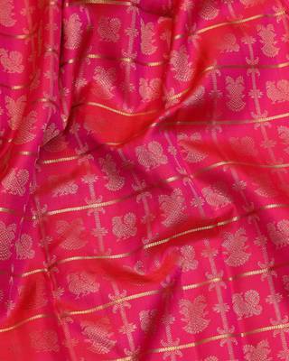 Dual tone pink traditional pure zari silk saree with silk mark certified 3