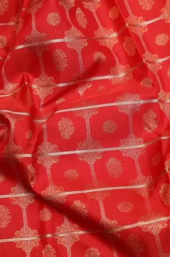 Scarlet red and gold pure zari silk saree with silk mark certified