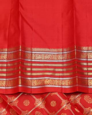 Scarlet red and gold pure zari silk saree with silk mark certified 4