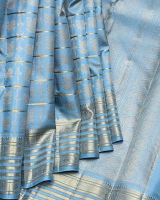 Steel blue pure zari silk saree with silk mark certified 1