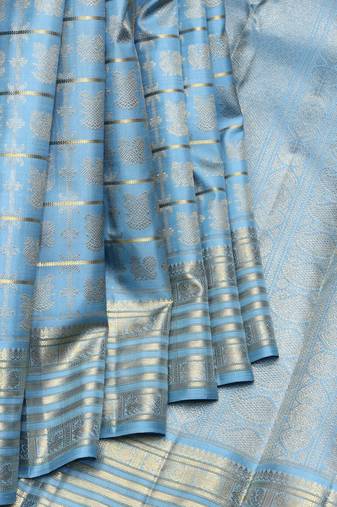 Steel blue pure zari silk saree with silk mark certified