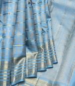 Steel blue pure zari silk saree with silk mark certified