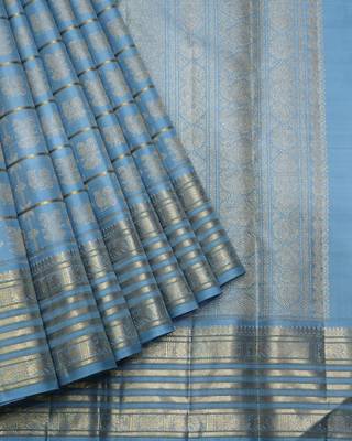 Steel blue pure zari silk saree with silk mark certified 2