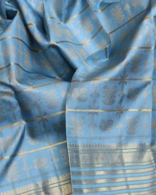 Steel blue pure zari silk saree with silk mark certified 3