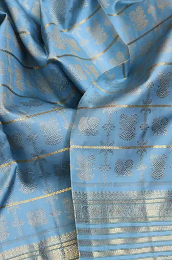 Steel blue pure zari silk saree with silk mark certified