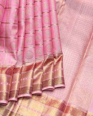 Pastel pink and gold pure zari silk saree with silk mark certified 1