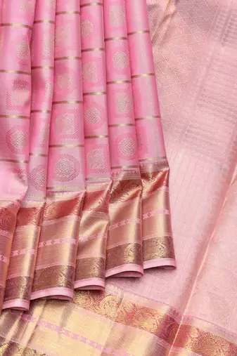 Pastel pink and gold pure zari silk saree with silk mark certified