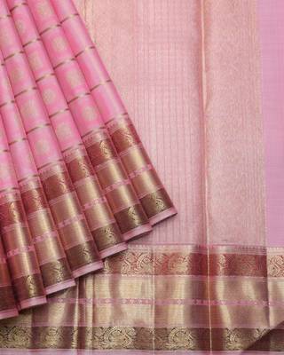 Pastel pink and gold pure zari silk saree with silk mark certified 2