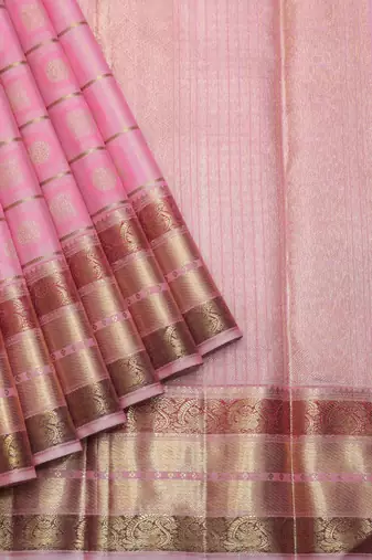 Pastel pink and gold zari silk saree 