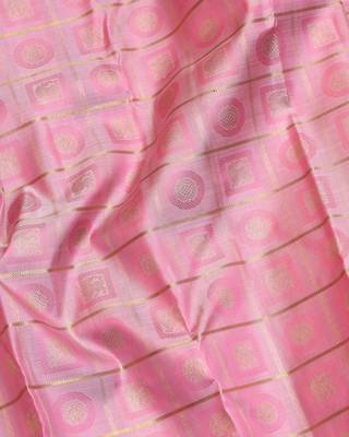 Pastel pink and gold pure zari silk saree with silk mark certified 3