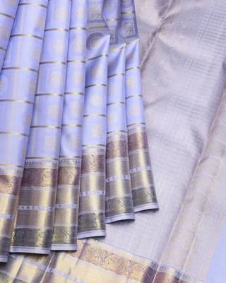 Periwinkle pure zari silk saree with silk mark certified 1